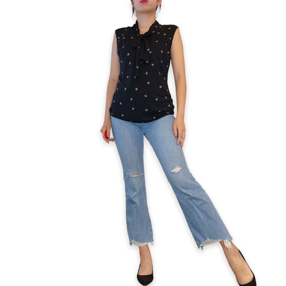 Nordstrom Halogen Wool Modal Tiefront Pattern Sleeveless Blouse Size XS - Picture 8 of 15